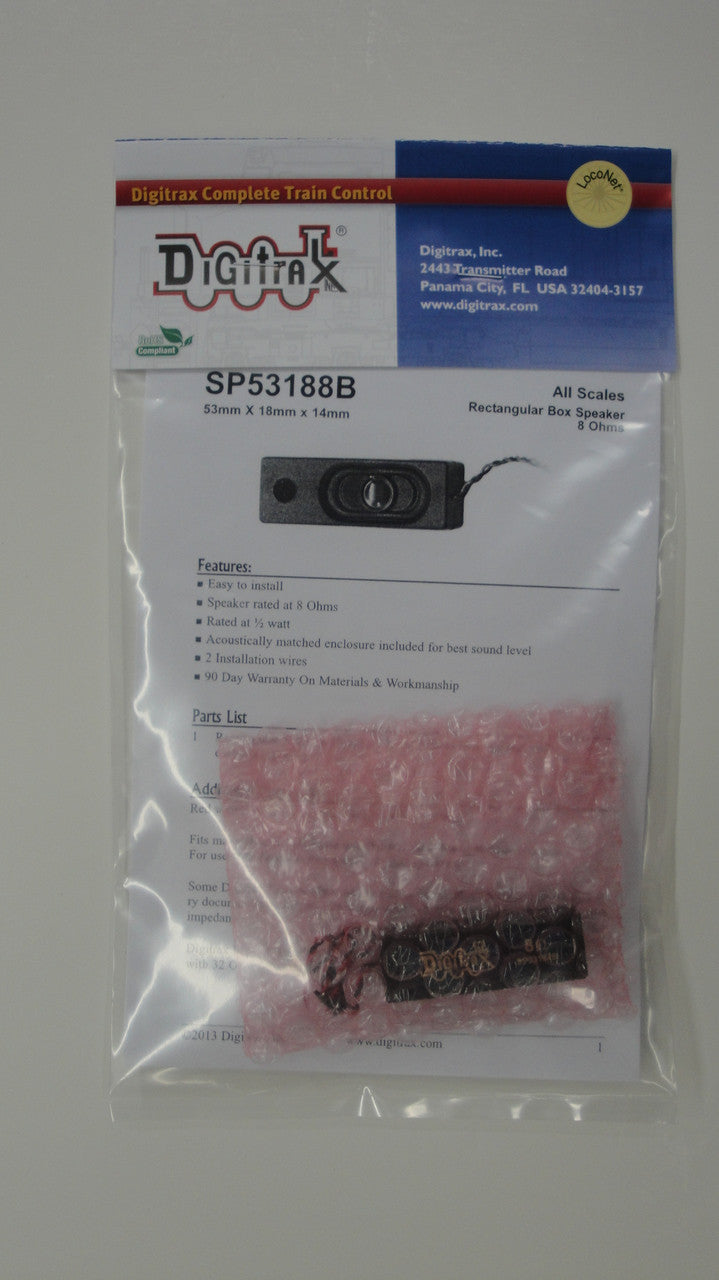 Digitrax SP53188B 8-Ohm Box Speaker with Enclosure and Wires Suitable for All Model Train Scales