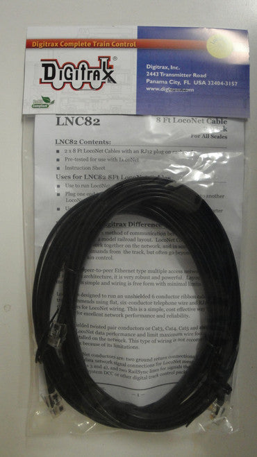 Digitrax LNC82 8-Foot LocoNet Cable - 2 Pack Suitable for All Scales, Part Number 245-LNC82