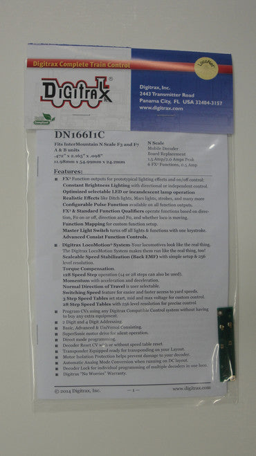 Digitrax DN166I1C Replacement DCC Decoder Board for N Scale Intermountain F3 and F7 A&B Locomotive Units with Motor Contact Shoes