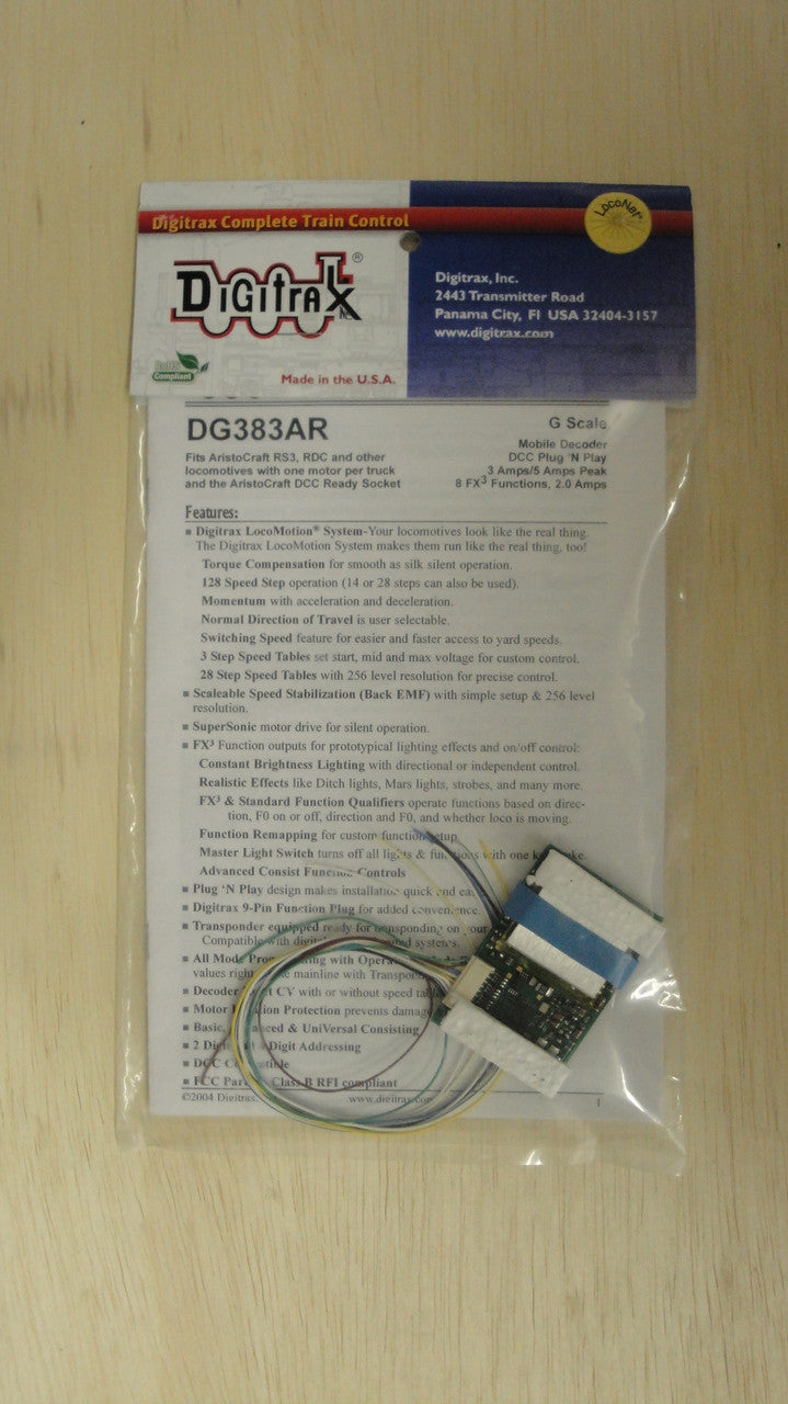 Digitrax DG383AR DCC Decoder with 3.5 Amp Capacity and Aristo Plug for G Scale Model Trains, Part # 245 - DG383AR