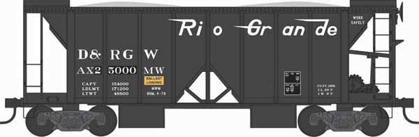 HO Scale Bowser 70-Ton 2-Bay Ballast Hopper - D&RGW #25003 (Black, Flying Grande Logo)