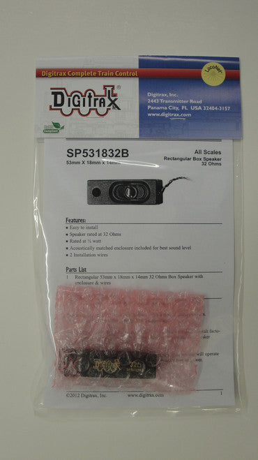 Digitrax SP531832B 32-Ohm Enclosed Box Speaker with Wires for All Scales