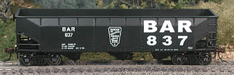Bowser 70-Ton Offset Hopper HO Scale - BAR Bangor & Aroostock #839 (Black & White)