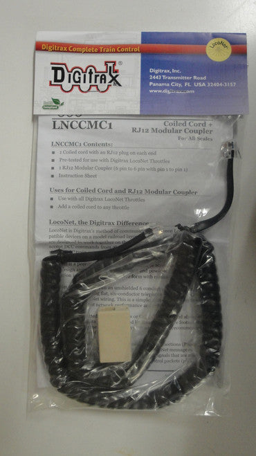 Digitrax LNCCMC1 Coiled Power Cord with RJ12 Modular Adapter Suitable for All Scales, Part Number 245 - LNCCMC1