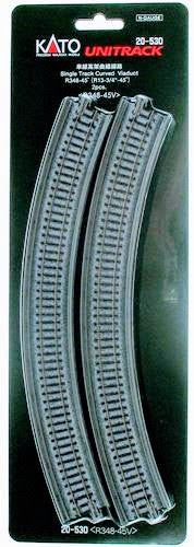 Kato N Scale 348mm (13 3/4 inches) Radius 45 Degree Single Track Viaduct Curve Track Set - 2 Pieces (Product Code 20530)