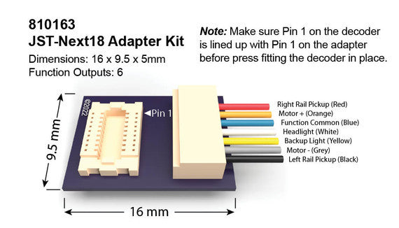 Soundtraxx JST - Next18 Adapter Kit (All Scales) Part # 678 - 810163