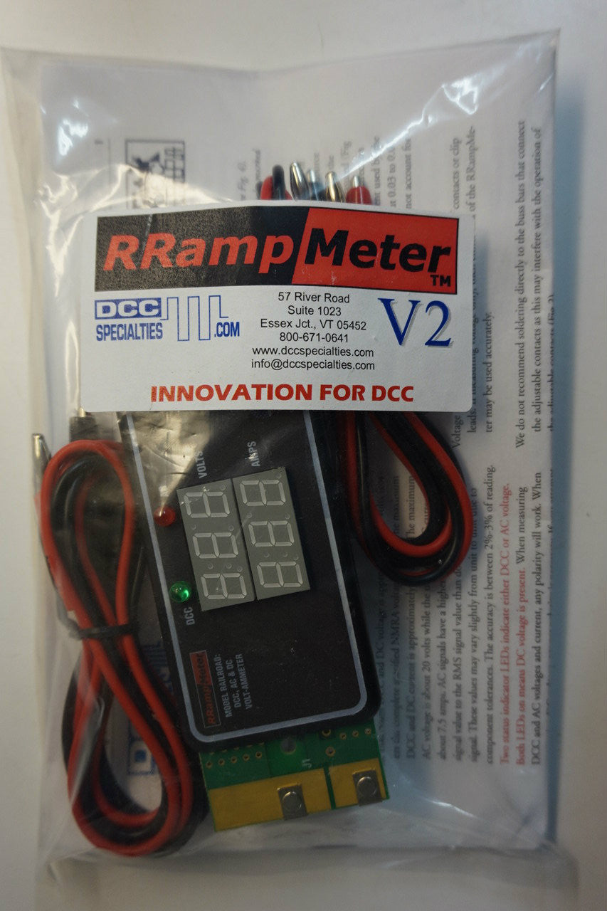 DCC SPECIALTIES 246-RRampmeterV2 - Professional Digital Meter for Measuring DCC, DC, and AC Volts and Amps - Version II, Enclosed with Clip Leads (Suitable for All Scales)