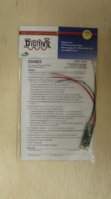Digitrax DH465 Motor/Function Decoder for All Scales, Part # 245 - DH465