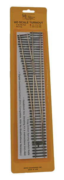Micro Engineering HO Scale 14 - 705 HO Code 83 #6 Metal Frog Left - Hand Model Railroad Turnout