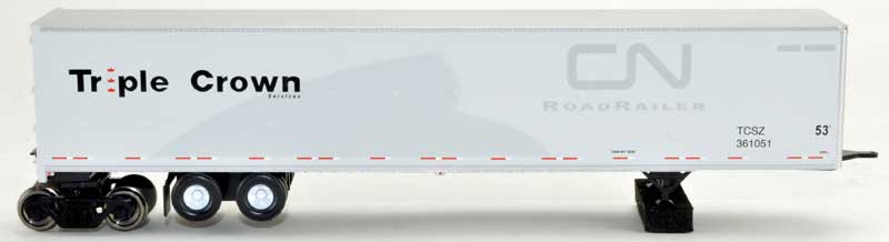HO Scale Bowser 42972 53-Foot Platewall RoadRailer Trailer of Norfolk Southern Triple Crown #361129 (Previously CN, Gray Color, Medium-Sized Logo)