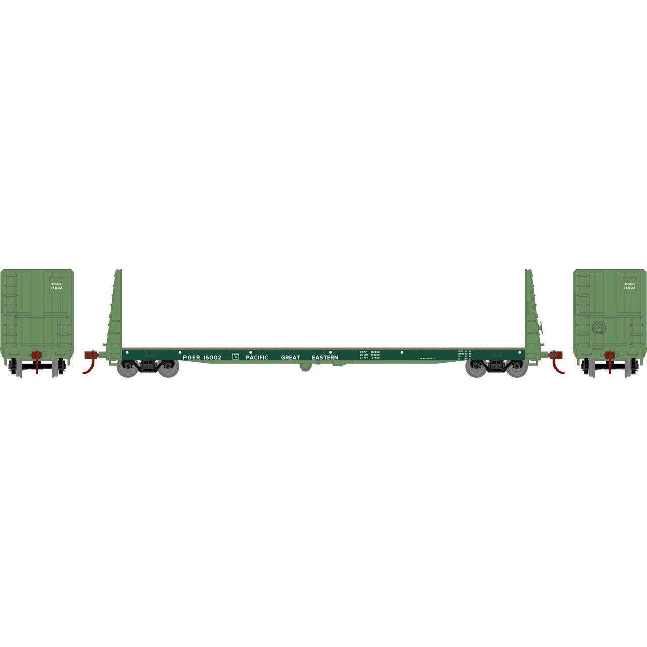 Athearn ATH17077 HO Scale 60-Foot Bulkhead Flat Car, Pacific Great Eastern (PGE) #16002 for Model Railroads
