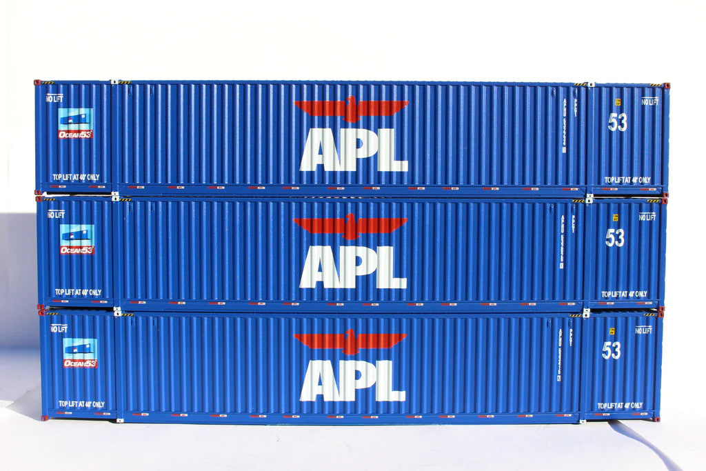 JTC Model Trains HO Scale 1:87 APL Large Logo Set #2 - 'No Lift' Ocean 53-Foot Container Three-Pack with IBC Castings at 53-Foot Corner for Model Railway