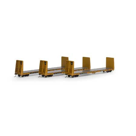 Athearn ATH17084 HO Scale 60-Foot Bulkhead Flat Car Set of Three from TTPX for Model Railroads