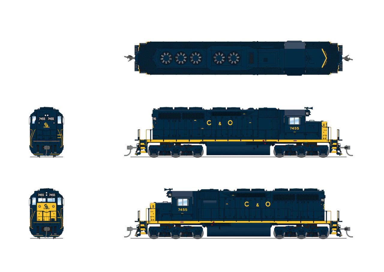 Broadway Limited HO Scale Model Train - BLI 7633 EMD SD40 Diesel Locomotive, C&O 7462, Blue with Yellow Color Scheme, Paragon 4 with Sound and DCC Functionality