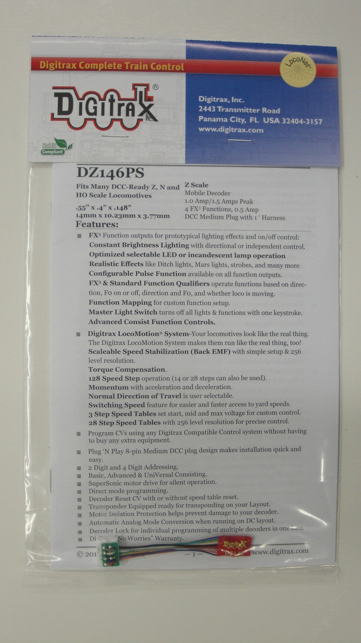 Digitrax DZ146PS 8-Pin 4-Function Mobile Decoder for All Scales