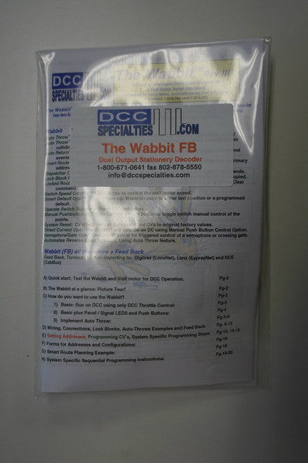 DCC Specialties 246 WABBITFB - The Wabbit - All - Scale Dual Output Stationary DCC Decoder with Feedback Reporting